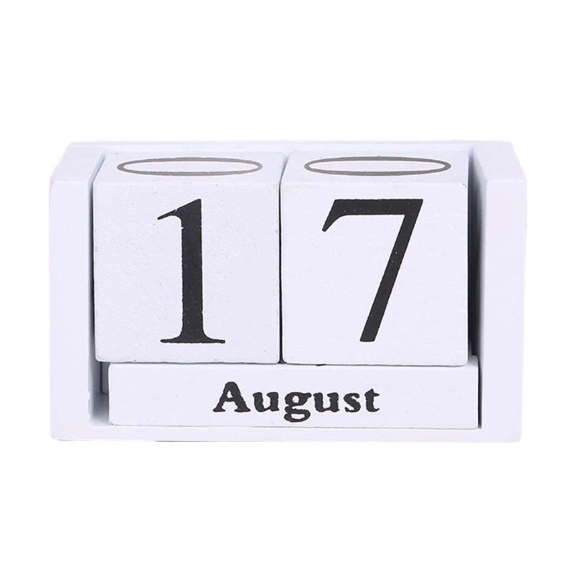 Vintage Houten Perpetual Kalender Eeuwige Blokken Maand Datum Display Desktop Accessoires Fotografie Props Home Office Decoratie: -W
