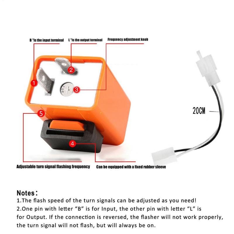 Motorcycle Relay Adapter Cable 2 Pin 12V LED Flasher Relay Adjustable Frequency Of Turn Signals Blinker Indicator Flasher Relays