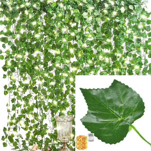 Hera Artificial para pared, plantas decorativas para el hogar, enredaderas, guirnalda verde colgante para habitación, jardín, oficina, decoración de pared de boda, follaje: Rosa claro