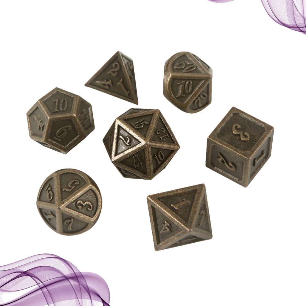 7 pièces en métal polyèdre dés numéros créatifs dés multi-facettes dés pour divertissement jeux de société multi-facettes dés Bronze