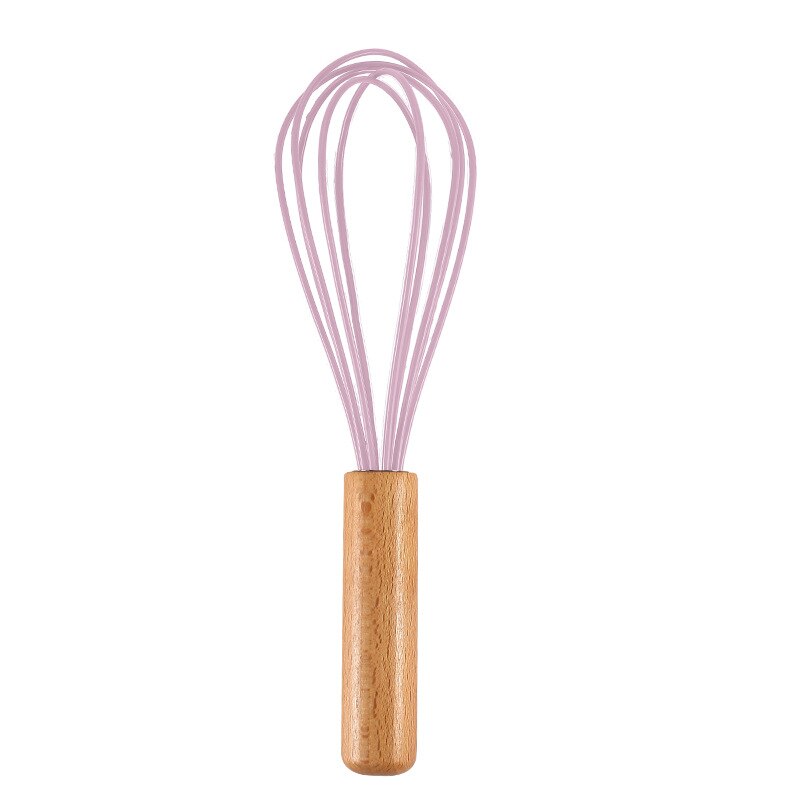 Wooden Handle Kitchen Silicone Whisk Easy To Clean Egg Beater Milk Frother Kitchen Utensil Kitchen Silicone Egg Beater Tool: Pink