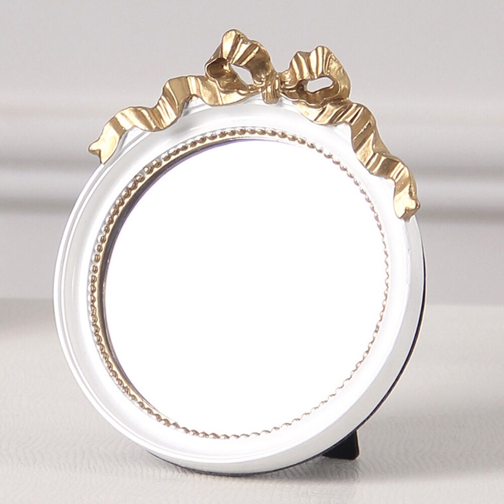 1Pc Resin Mirror Small Mirror Bowknot Mirror Round Make Mirror for Outdoor Trip Home