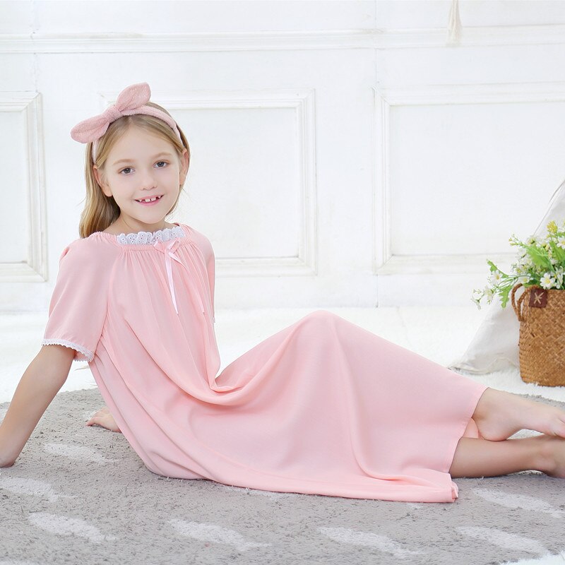 Chemise de nuit longue en coton pour filles, pyjama ample, à manches courtes, printemps-été, pour enfants, Service à domicile,