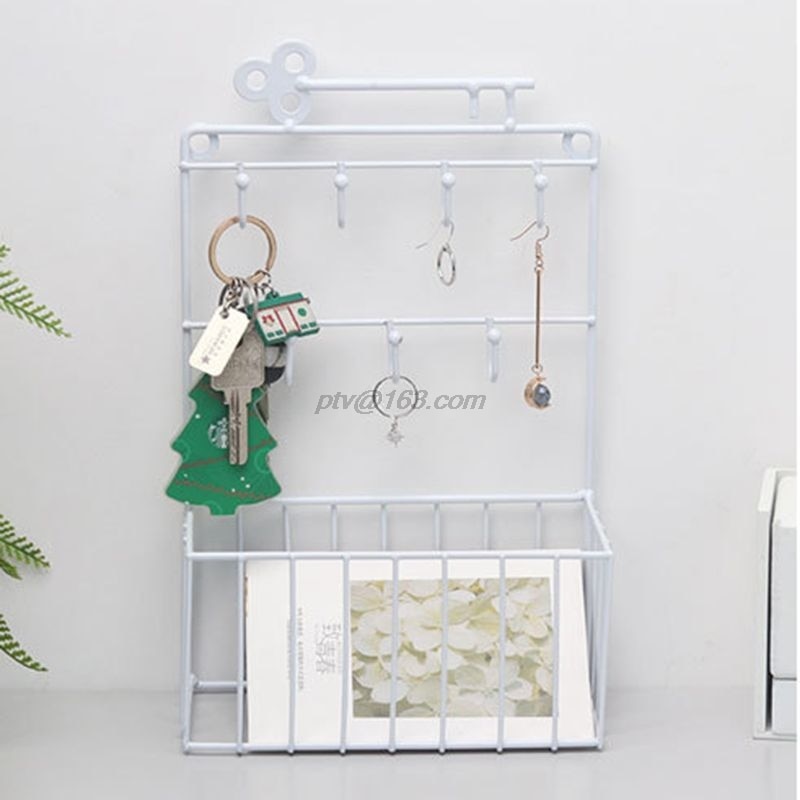 Wall Mounted Mail and Key Holder 7 Hook Rack Organizer Pocket and Letter Sorter for Entryway Kitchen Home Office Decor