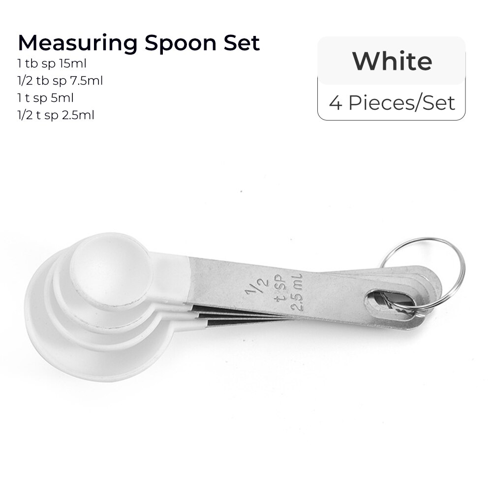 4pcs Baking Tools Kitchen Measuring Spoon Set Stainless Steel Handle Measuring Cup With Scale Measuring Spoon Kitchen Gadgets: 4pc white spoon