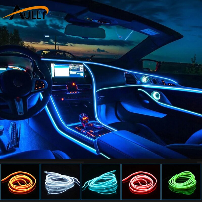 EL fil voiture intérieur lumières ambiant LED Flex Rgb bande Auto Flexible atmosphère Neno Tube doux USB lampe éclairage corde bande lumière