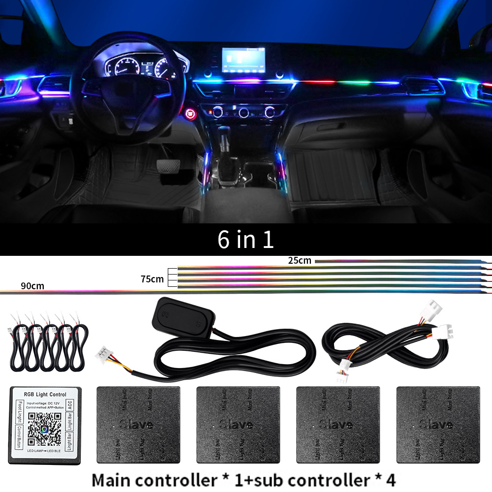 18 in 1 LED Symfonie Omgevingsverlichting Auto-interieur Full Color Streamer RGB 64 Kleuren Neon Acryl Strip Decoratie Sfeerlamp: Rood