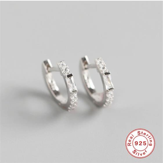 ROXI 925 Sterling Silver Clear Zircon Circle Stud Earrings for Women Square Crystal Loop Earrings Korean Jewelry Wedding Earring: Silver