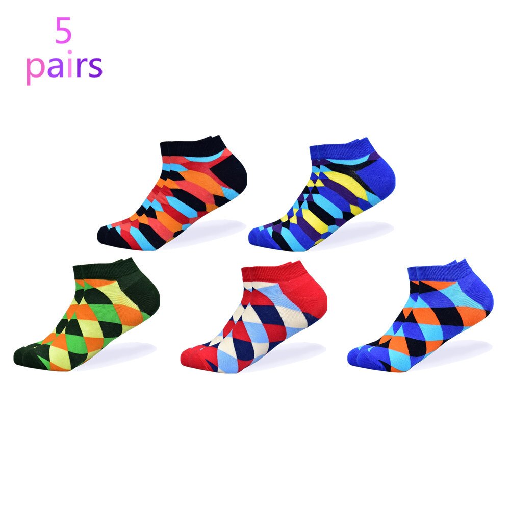 hommes chaussettes dernière décontracté bateau chaussettes court été respirant heureux couleur coton chaussettes hommes: 5 pairs of socks-4