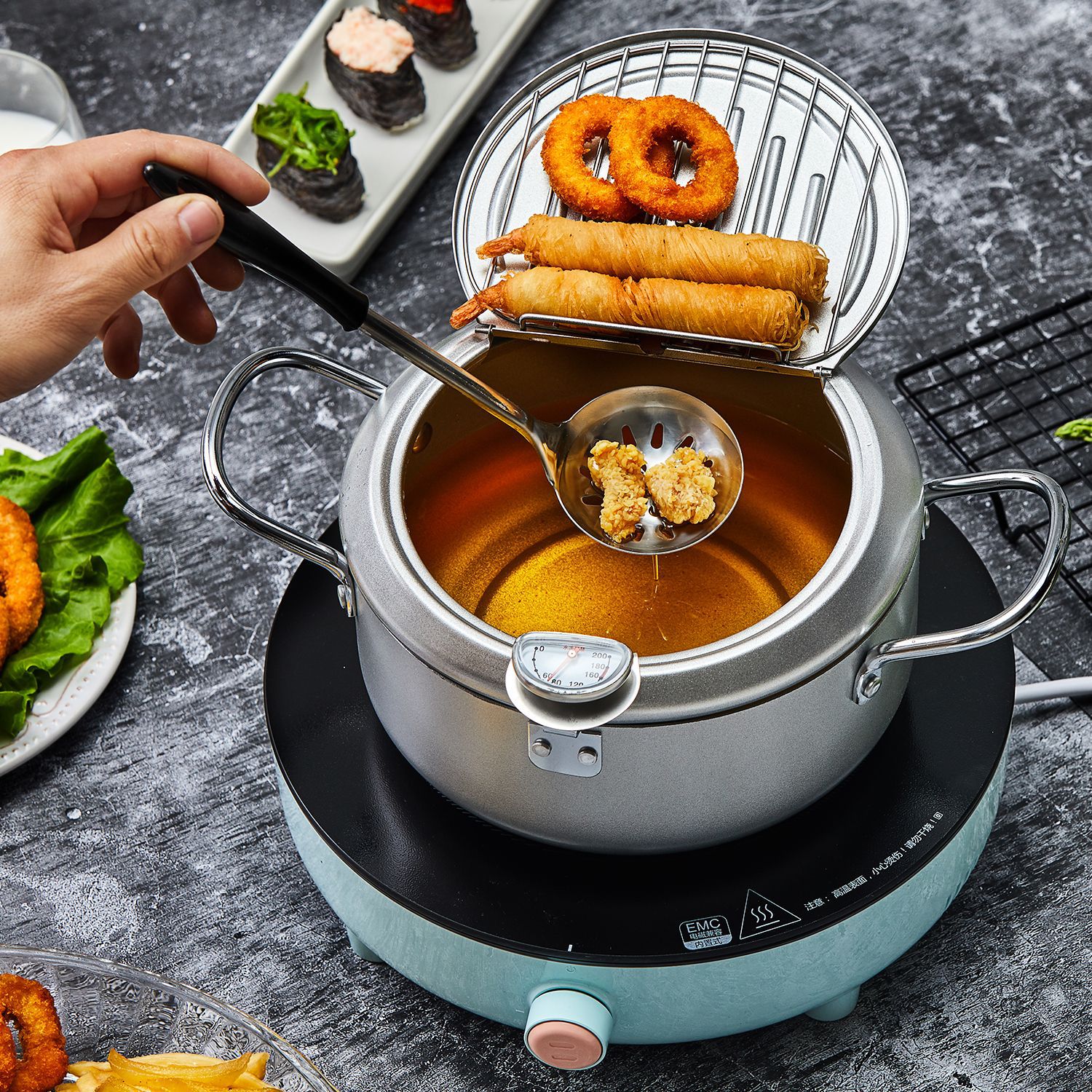 Premium Deep Fryer Pot - Stainless Steel Frying Pot with Accurate Thermometer Chicken