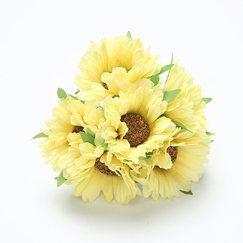 6 stk/parti 5cm kunstig blomst silke gerbera solsikkebukett til bryllup hjemme hage vase dekorasjon diy krans utklippsbok: Gul / 2 haug