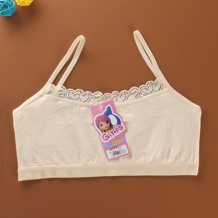 Girl Sport Bra Breast Care Girl Bra 6-12 Years Hipster Cotton Teens Teenage Underwear Summer Kids Lace Vest Young TOPS: skin