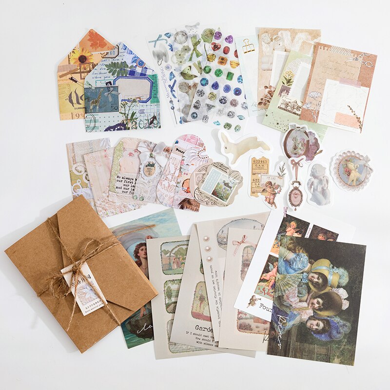 30 unids/lote decorativo Vintage Scrapbooking material DIY conjunto diario álbum Retro etiquetas Collage material de papel hecho a mano artesanía: E