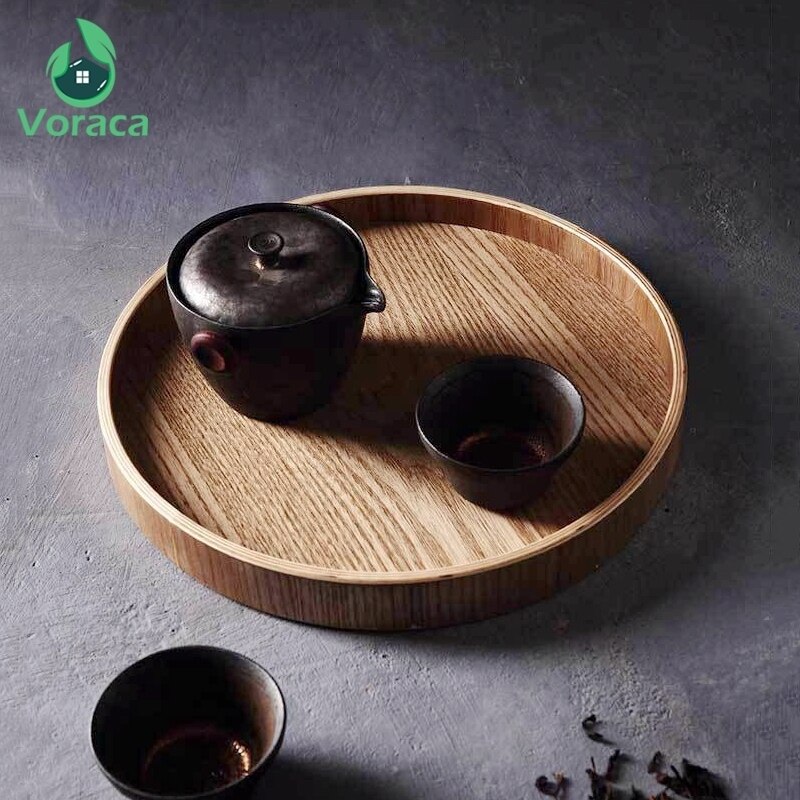 Huishoudelijke ronde houten serveerschaal, massief houten voedselschaal, bord, hapjesschaal, beker, schaal, fruitschaal, diner, taart, dessertschalen, thee