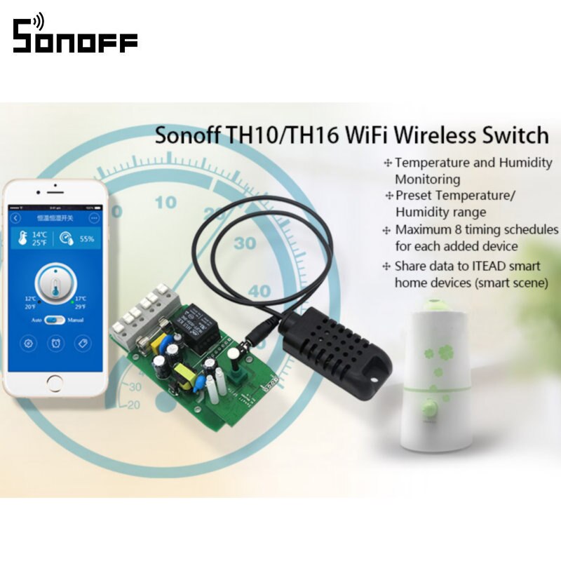 Sonoff th 16a/10a control de temperatura y humedad WiFi interruptor inteligente Sensor con temporizador inalámbrico hogar ds18b20