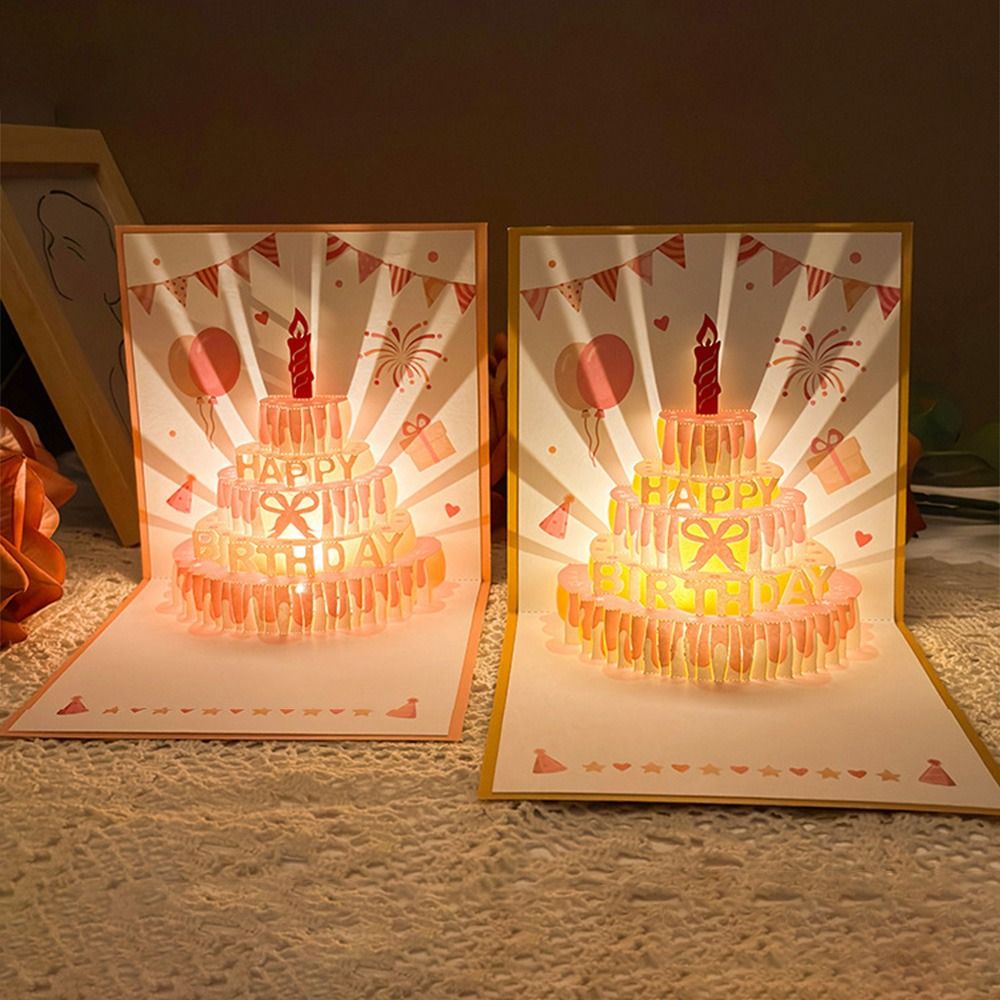 Muzyczne i świetliste kartki urodzinowe z muzyką i światłem, ażurowe papierowe rzeźby, doprowadziło, trójwymiarowe kartki Muzyka pop-w górę z kopertą, unikatowe.