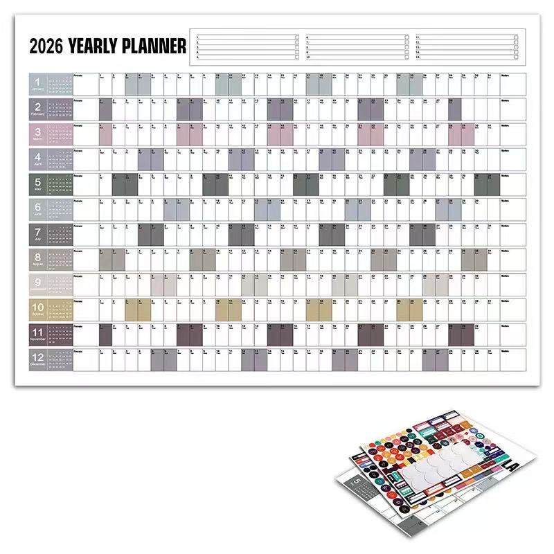 Kalender 2026, grote kalender Kawaii takenlijst Planner Target, schemaplanner, grote herbruikbare poster met meerdere maanden: WIT