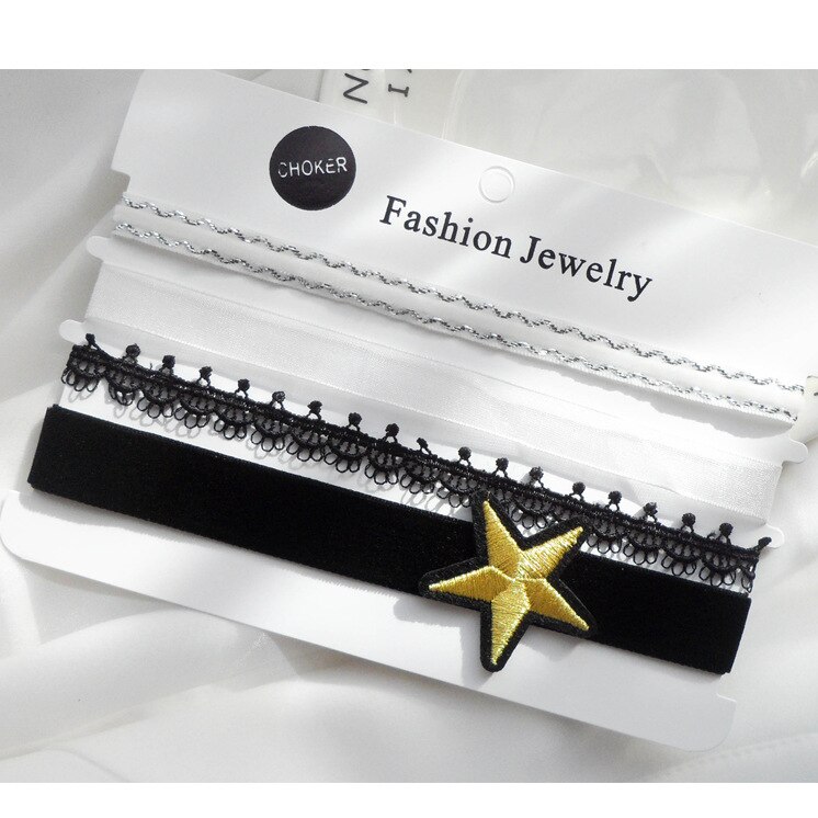 4 st/set populära multicolor sammet choker spets halsband rep kedja lager chocker vintage charm smycken för kvinnor: 1