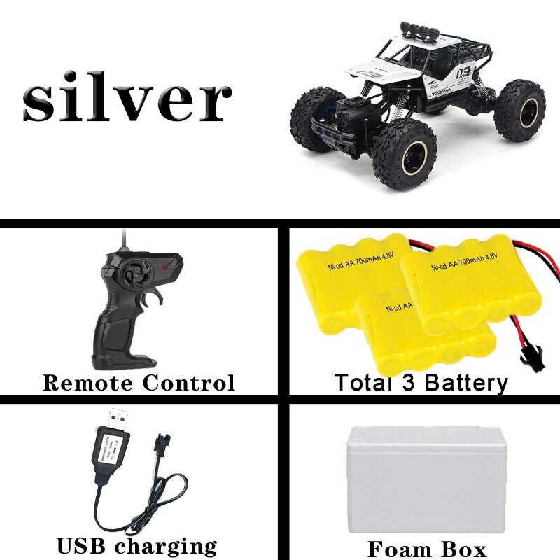 28cm RC Car 1/16 4WD 4x4 Driving Car Double Motors Drive Bigfoot Car Remote Control Car Model Off-Road Vehicle Toy: 28cmSilver 3 battery