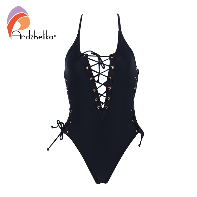 Andzhelika Solid Bandage Een Stuk Badpak Vrouwen Sexy Hoge Cut Meisjes Badpak Badpakken Beachwear Monokini