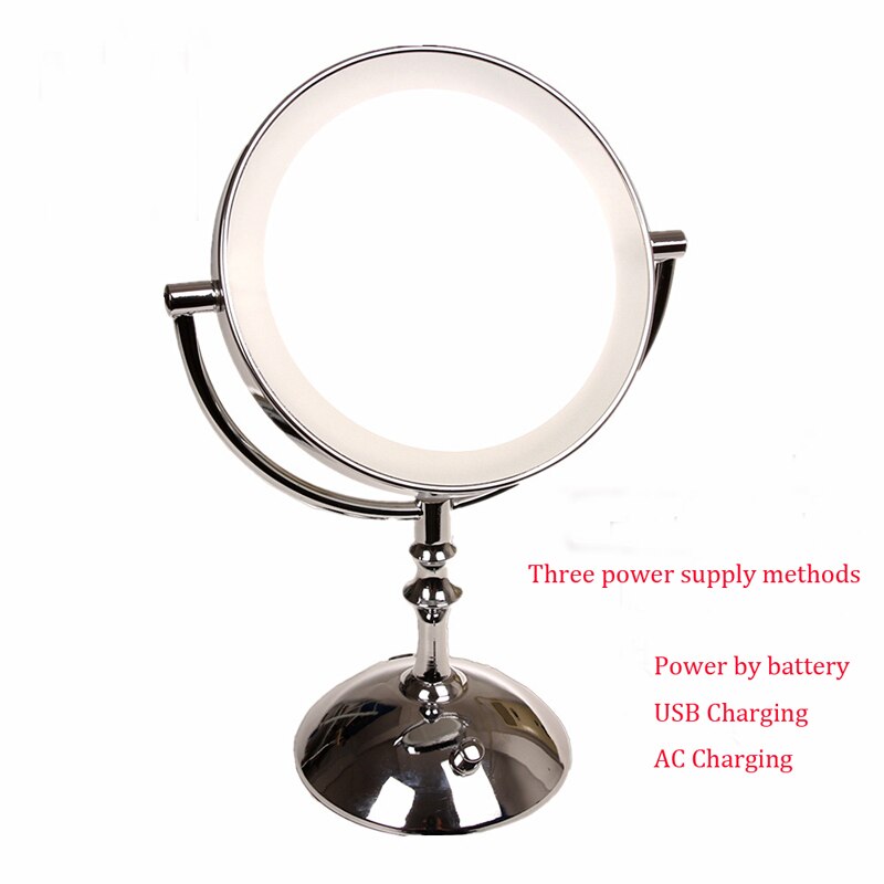 8 pouces Miroir Cosmétique Éclairé Double Face 1/3x Grossissant Miroir De Maquillage avec Lumière Led 2-Face Bureau Luminosité Réglable