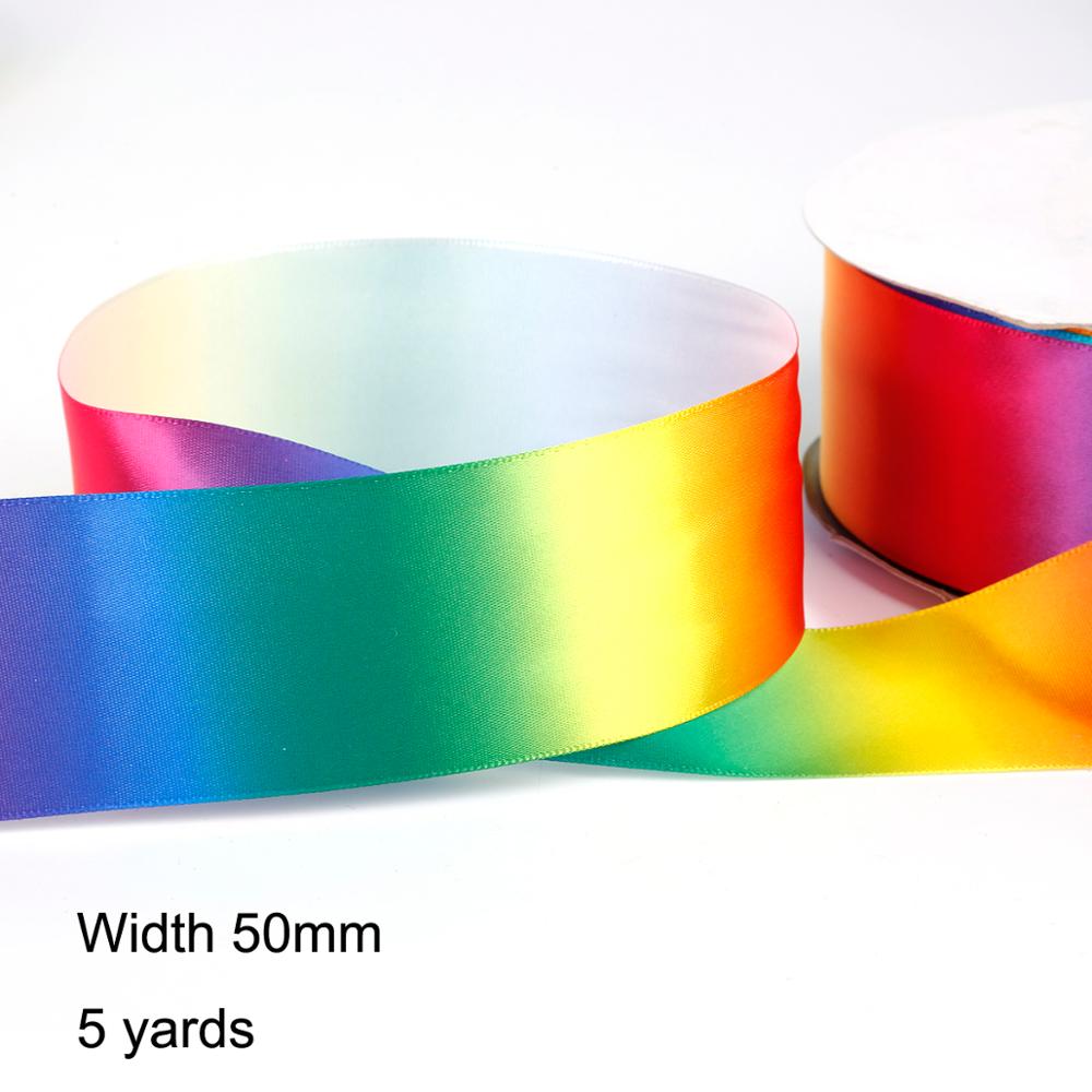5Yards/lot Satin Double-sided Rainbow ribbons Wrapping DIY handmade Christmas Year/wedding /Party Decoration: 50mm