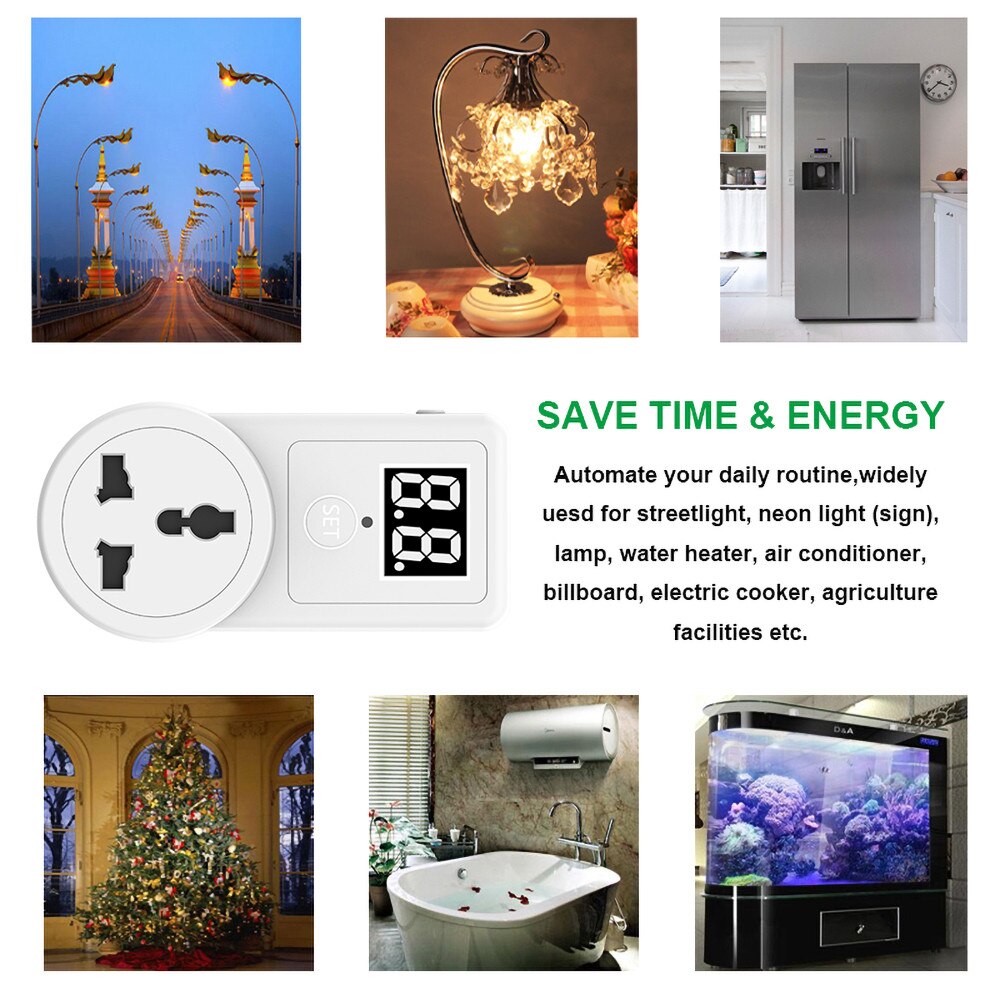 Interruptor de temporizador de Cuenta atrás con pantalla, enchufe Universal, Control de tiempo enchufable para batería de teléfono/tableta/Carga de coche eléctrico