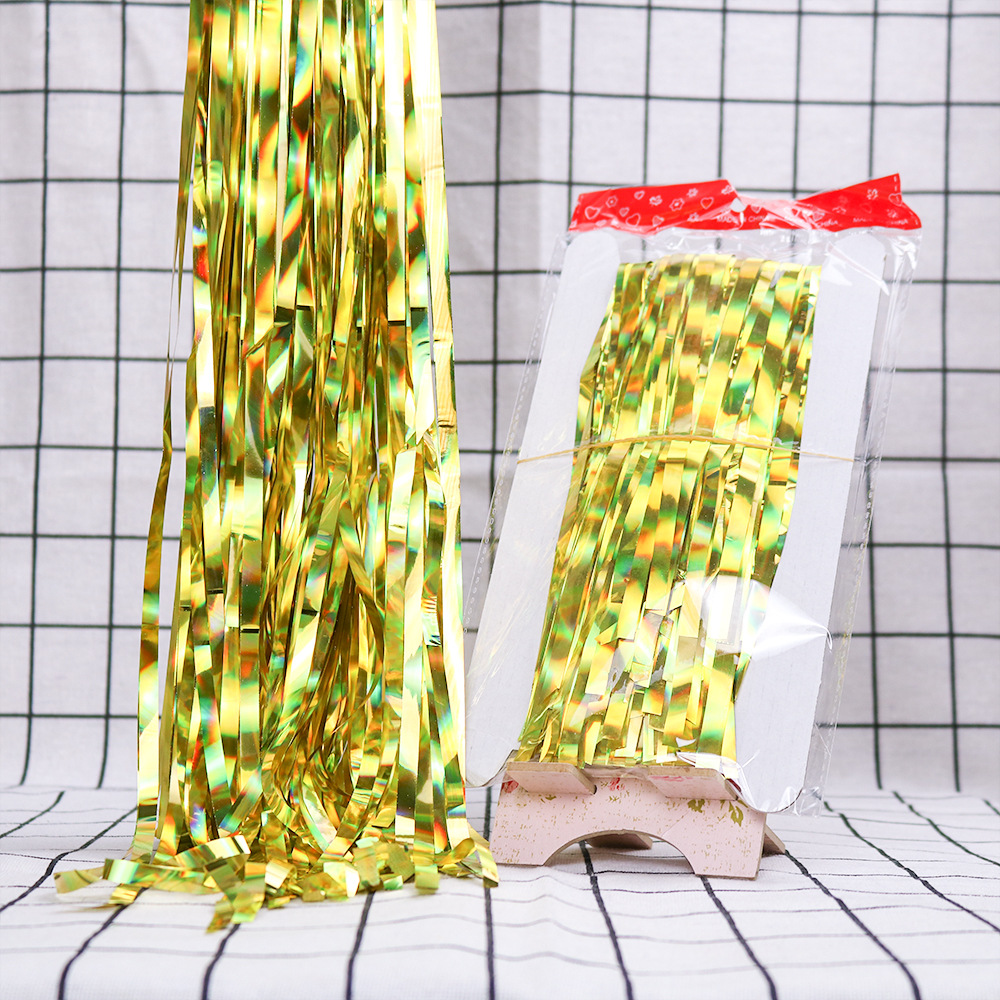 1.2m gyldne silke gardin farve kvast gardin fest fødselsdag fest bryllup baggrund aluminiumsfolie kvast dekoration: Guld