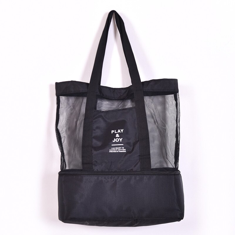 Torba na plażę Sunbeach z chłodząca torba termiczna netto torba na piknik: czarny