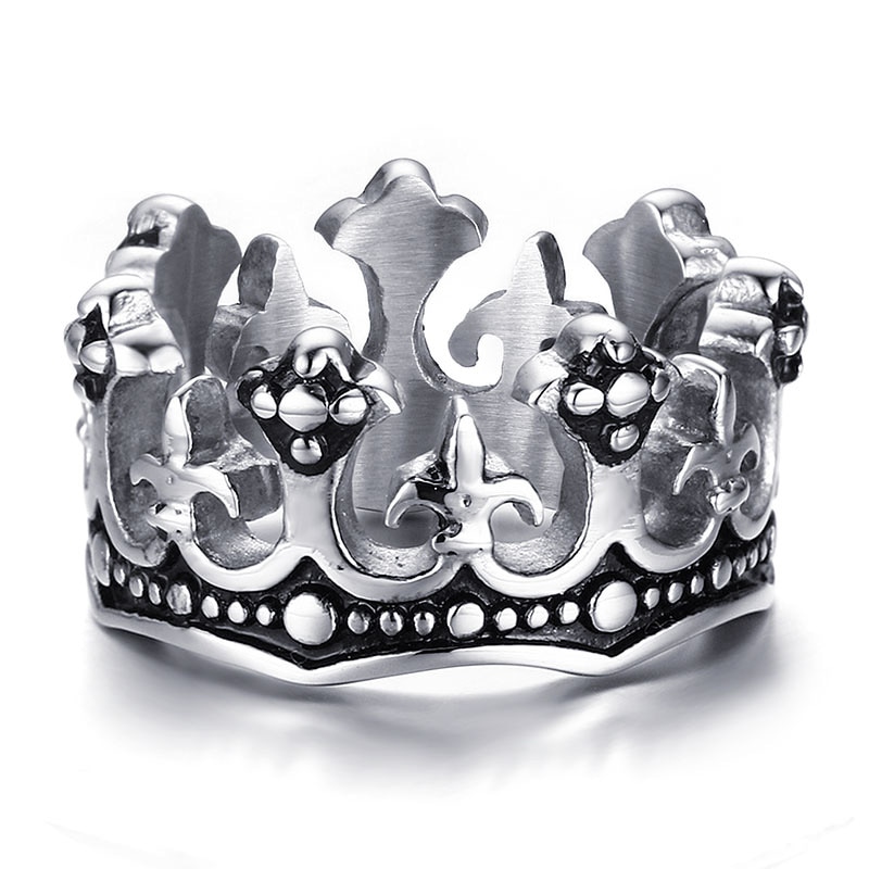 Vintage Heren Ringen Zwart Royal Koning Crown Knight Fleur De Lis Cross Vintage Ringen Voor Mannen Rvs Biker partij Sieraden
