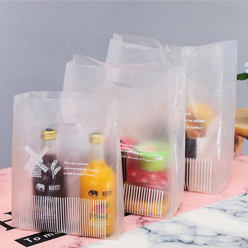 Frosted White Bakery Baking Plastic Packaging Bag Cake Toast Biscuit Hand Bag Egg Yolk Crisp Food Takeaway Packaging Bags