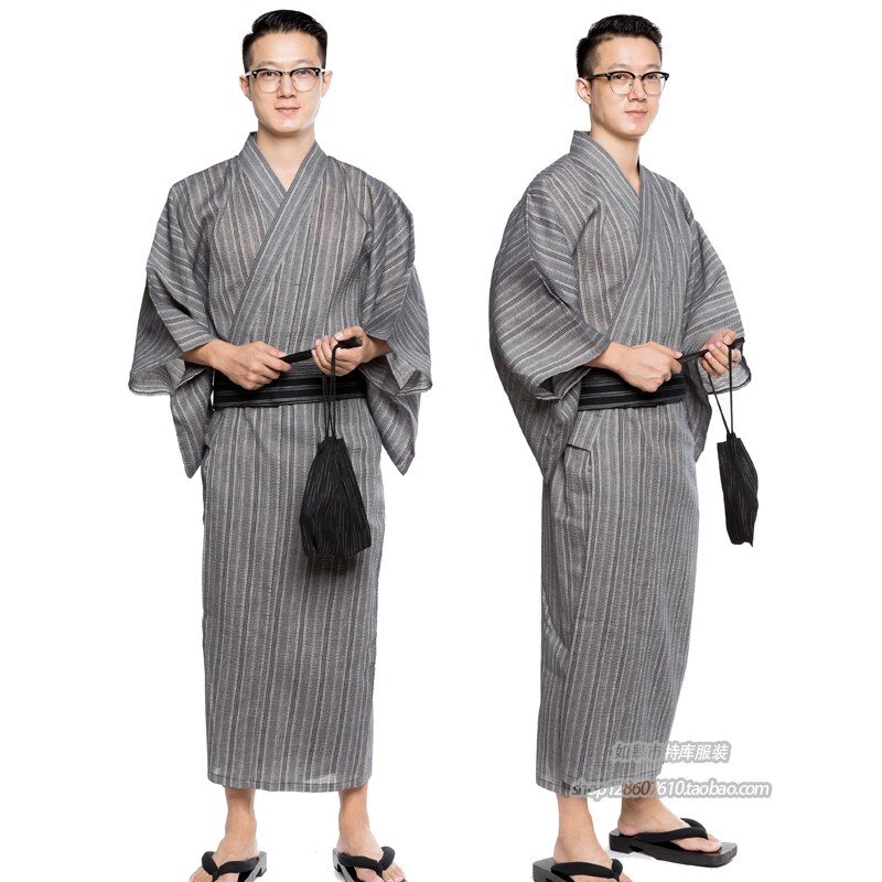 Tradisjonelle japanske menn kule kimono badekåper herre bomullskåpe yukata menn badekåpe kimono nattøy med belte og veske  dh049