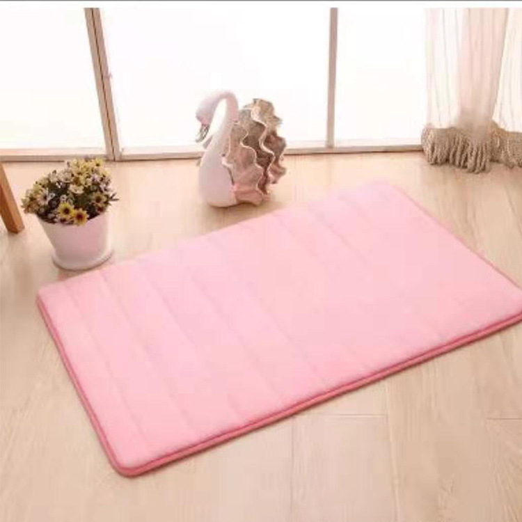 Home Bath Mat Coral Fleece Bathroom Carpet Water Absorption Non-slip Memory Foam Absorbent Washable Rug Toilet Floor Mat: Pink