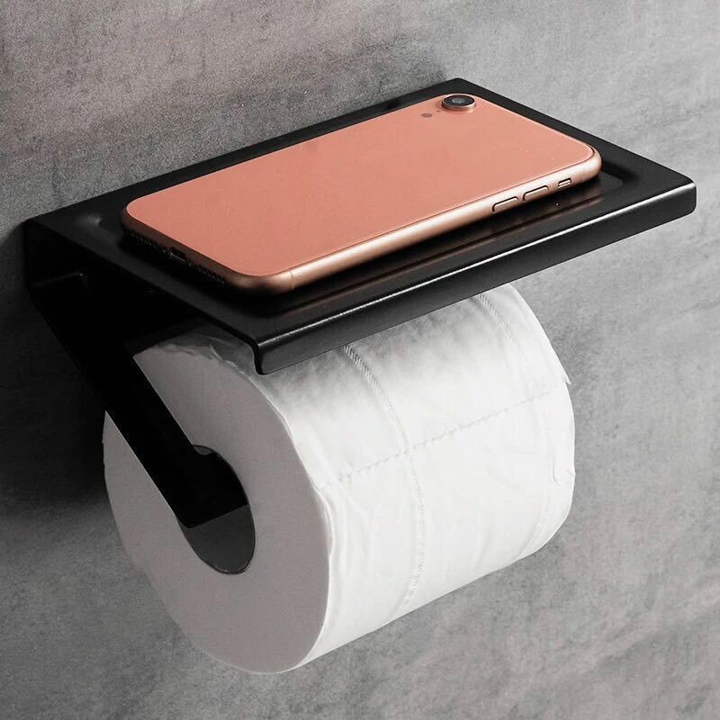 Aluminum Bathroom Paper Mobile Phone Holder with Shelf Bathroom Toilet Paper Towel Rack Roll Holder Bathroom Tool