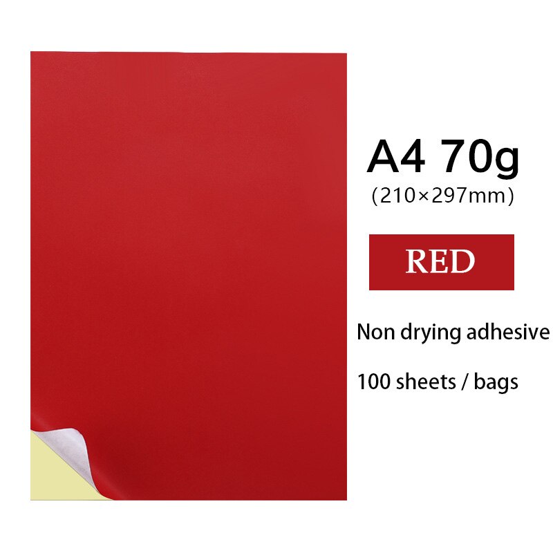 100 Sheets/Bag Of Color Adhesive Printing Paper A4 Adhesive Color Paper Fluorescence Non Drying Adhesive Coloured Paper: A
