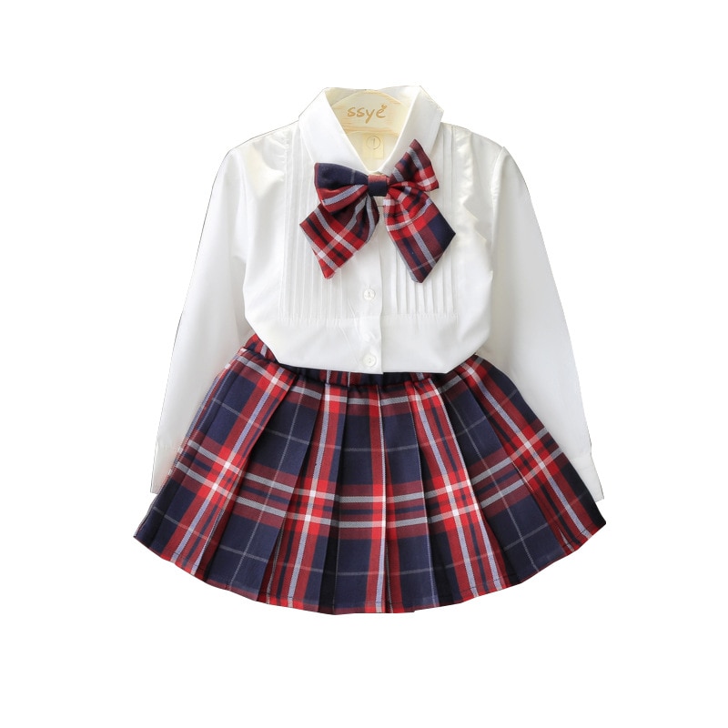 Primary school and middle school uniforms Style Solid Color Shirt + Plaid Skirt Two Piece Style Uniform: S