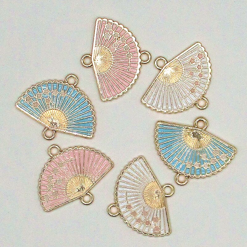10 Stks/set Vintage Kleine Charm Enamel Fan Hanger Ketting Fit Diy Armband Sieraden Maken Decoratie Mode Accessoires