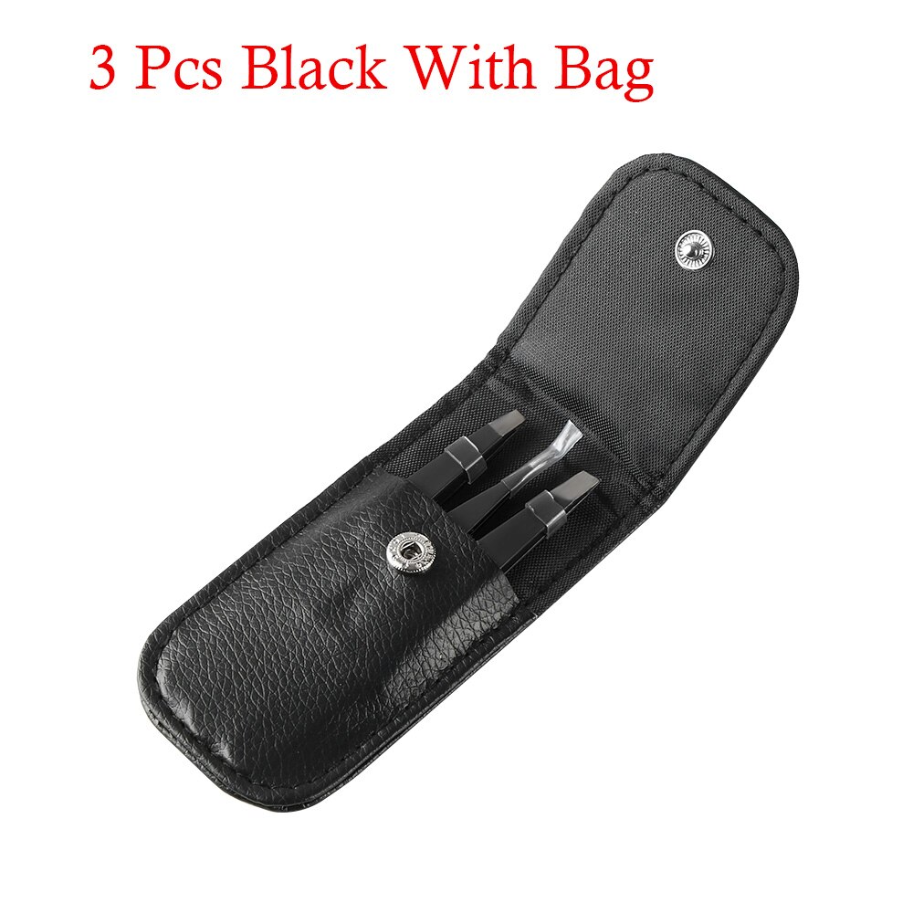 3 Stks/set Wenkbrauw Pincet Rvs Punt Tip/Slant Tip/Flat Tip Ontharing Make-Up Tool Kit Met tas Case: black