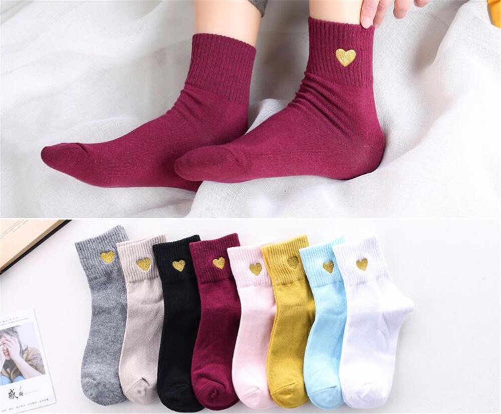 Socks Woman Spring Socks Girls Cotton Color Novelty Women Cute Heart Casual Funny Socks B628