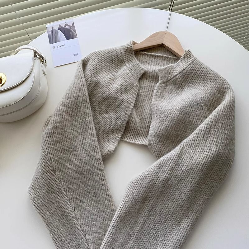 Frans kort gebreid vest met vleermuismouwen trui jas herfst winter minimalistische gelaagde cape: S / Blauw