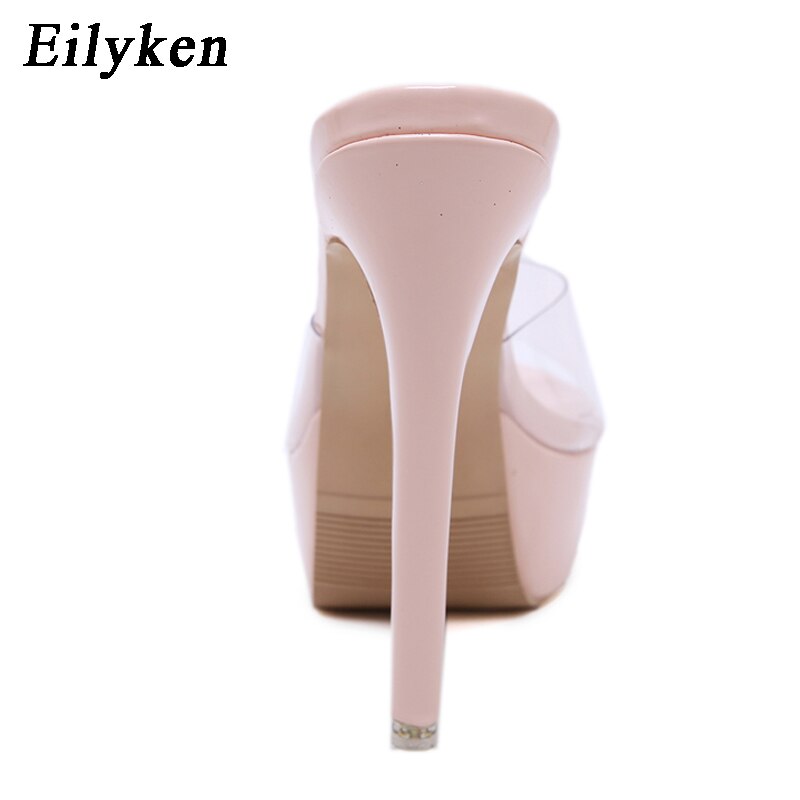 Eilyken höga klackar tofflor kvinna peep toe transparent pvc slides skor kvinnliga mulor platåskor kvinnor