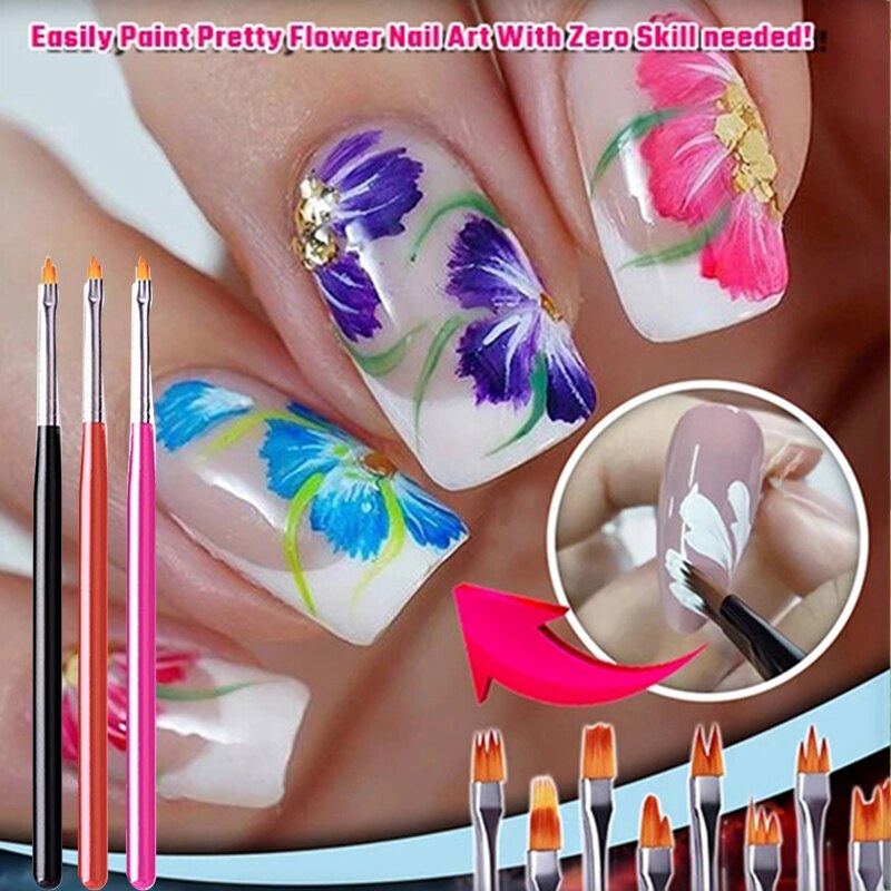 Pinceau à ongles pour Nail Art, 8 pièces, fleur en fleur, stylo pour Gel UV, peinture, dessin, NIN668