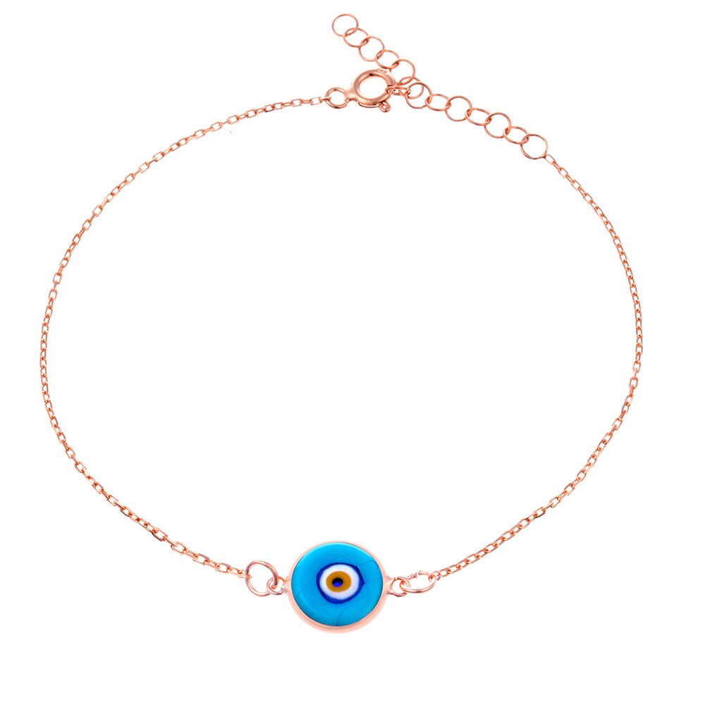 Gute Suchen frauen 925 Sterling Silber Schmuck Rose Gold Überzogen böse Auge Fußkettchen mit Glas