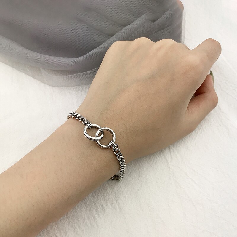 Hüfte hüpfen Schmuck Doppel Kreis thailändisch Silber Farbe Armbinde Handgemachte Dicke Kette Paar Armbinde für Männer Frauen S-B413