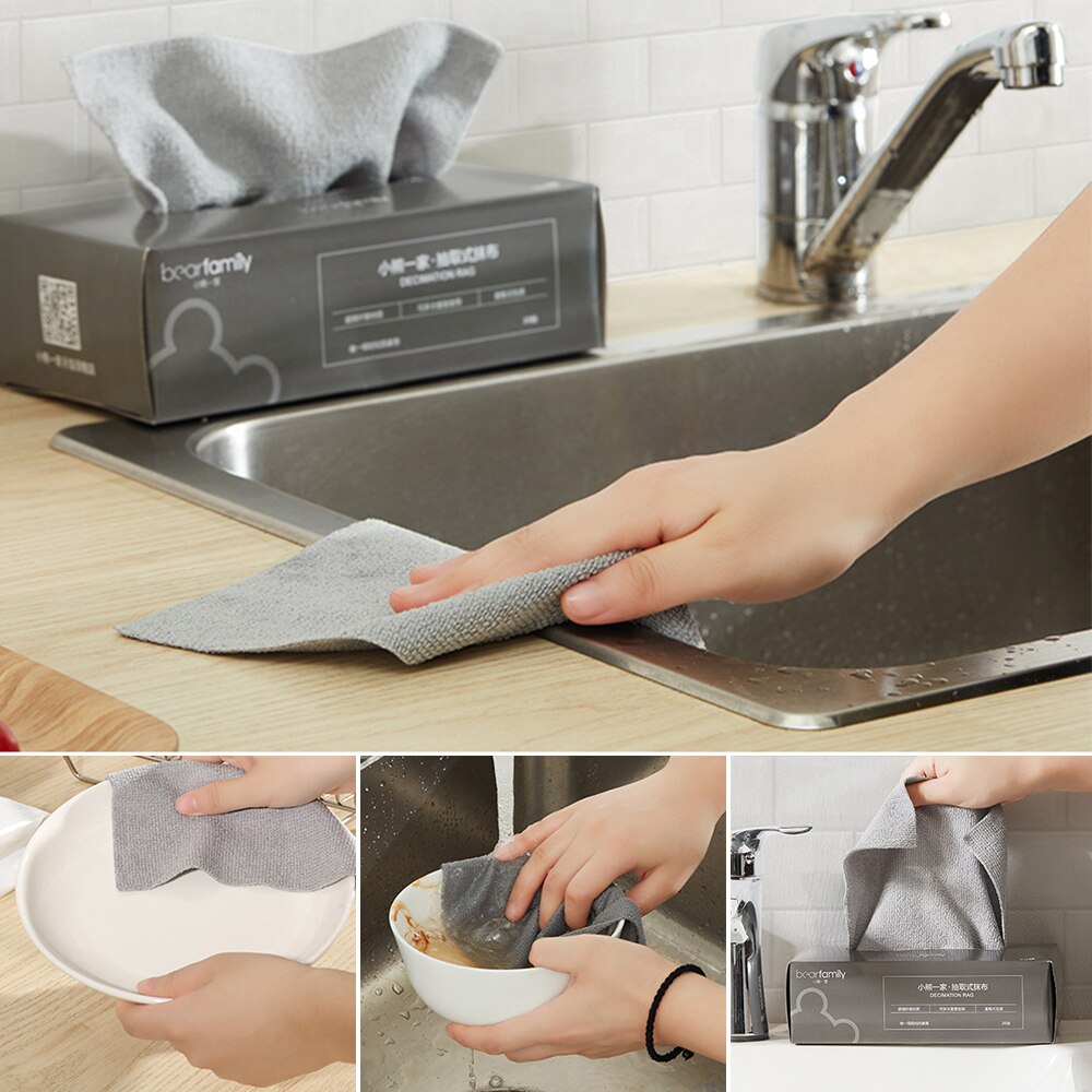 Tipo extractor, 1 caja de 20 trapos desechables de microfibra para cocina, absorbente de aceite, para perezosos, paño de limpieza, toalla, estropajo