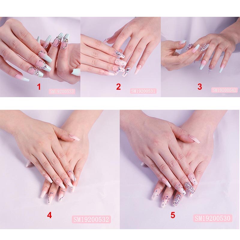 Faux-ongles longs, couleur dégradée, décoration diamant, 24 ongles, décoration de luxe, portables, couverture complète, avec designs, 24 pièces/boîte