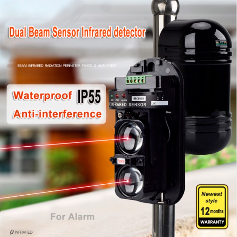 Waterproof Dual Beam Sensor Active Infrared Intrusion Detector IR 20m~150m Outdoor Perimeter Wall Barrier Fence for GSM alarm