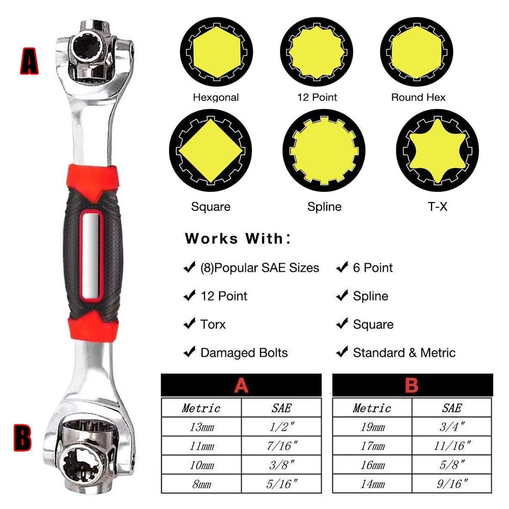 Llave Universal 48 en 1 para reparación de automóviles, herramientas de enchufe con pernos estriados Torx de 6 a 12 puntos, llave inglesa de 360 grados para el hogar