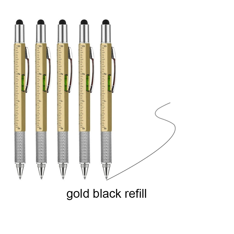 5/10 Stück 7in1 Multifunktionaler Kugelschreiber Handwerkzeug Messtechnik, Lineal, Schraubendreher, Touchscreen-Stift, Wasserwaage: Silber / 32mm