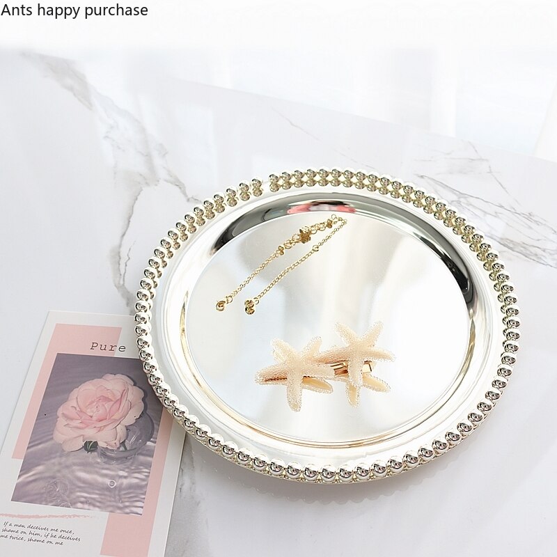 Assiette ronde en métal argenté, plateau de rangement pour bijoux, plateau décoratif pour Snacks, assiette à Dessert, poêle à gâteau, assiettes décoratives pour la maison, ensemble de 3 pièces